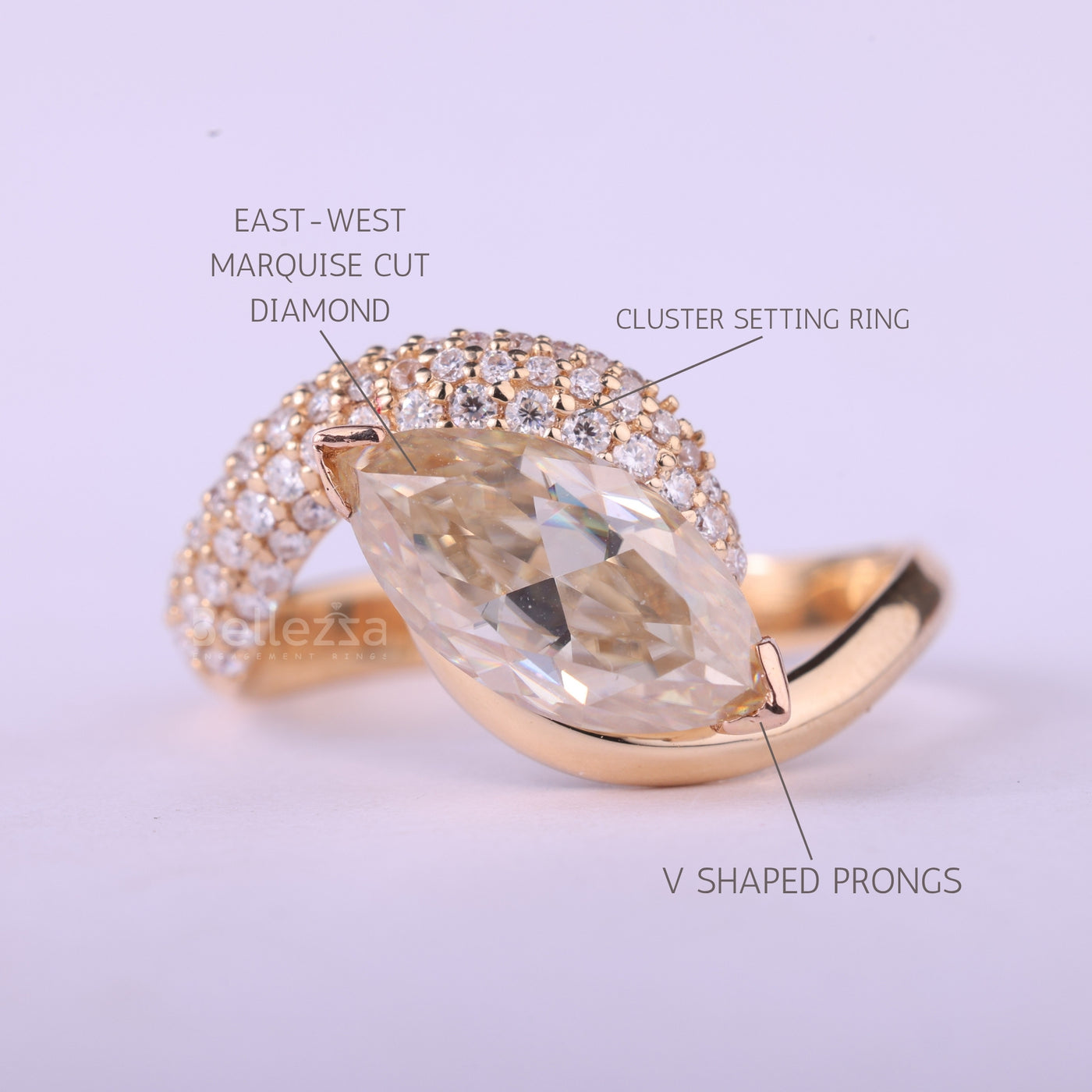 1.50CT East-West Marquise Cut Cluster Setting Engagement Ring