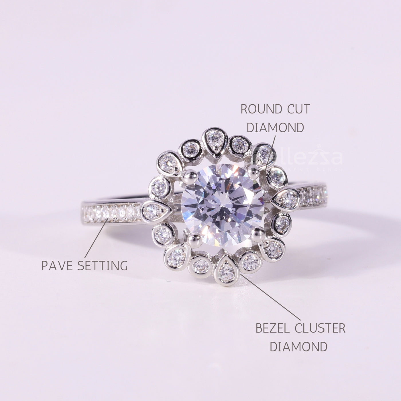 1.0CT Round Cut Unique Cluster Bezel Setting Engagement Ring