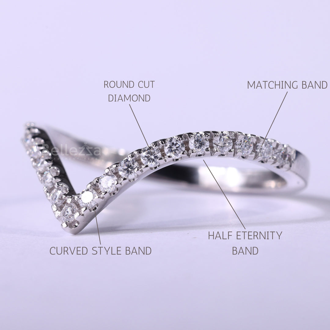 Round Cut Curved Moissanite Wedding Band