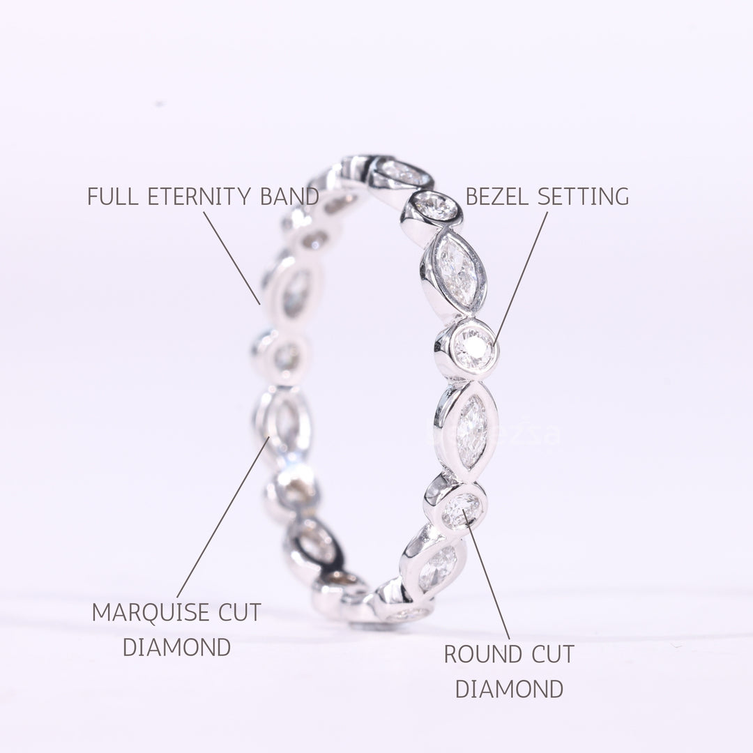 Marquise & Round Cut Alternative Bezel Setting Eternity Wedding Band