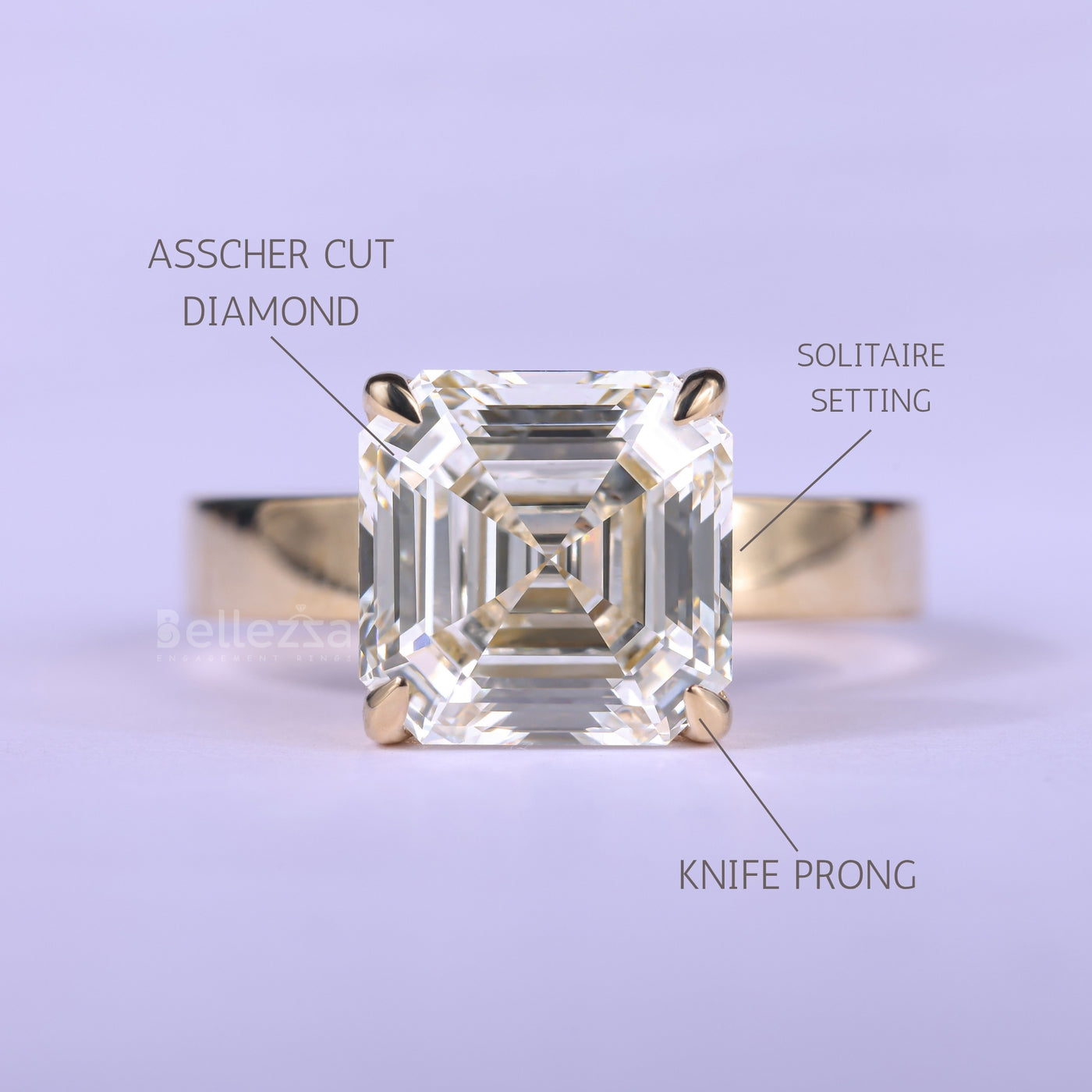 2.0CT Asscher Cut Diamond Moissanite Solitaire Engagement Ring