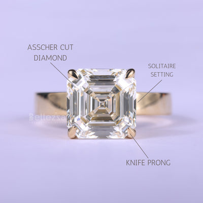2.0CT Asscher Cut Diamond Moissanite Solitaire Engagement Ring