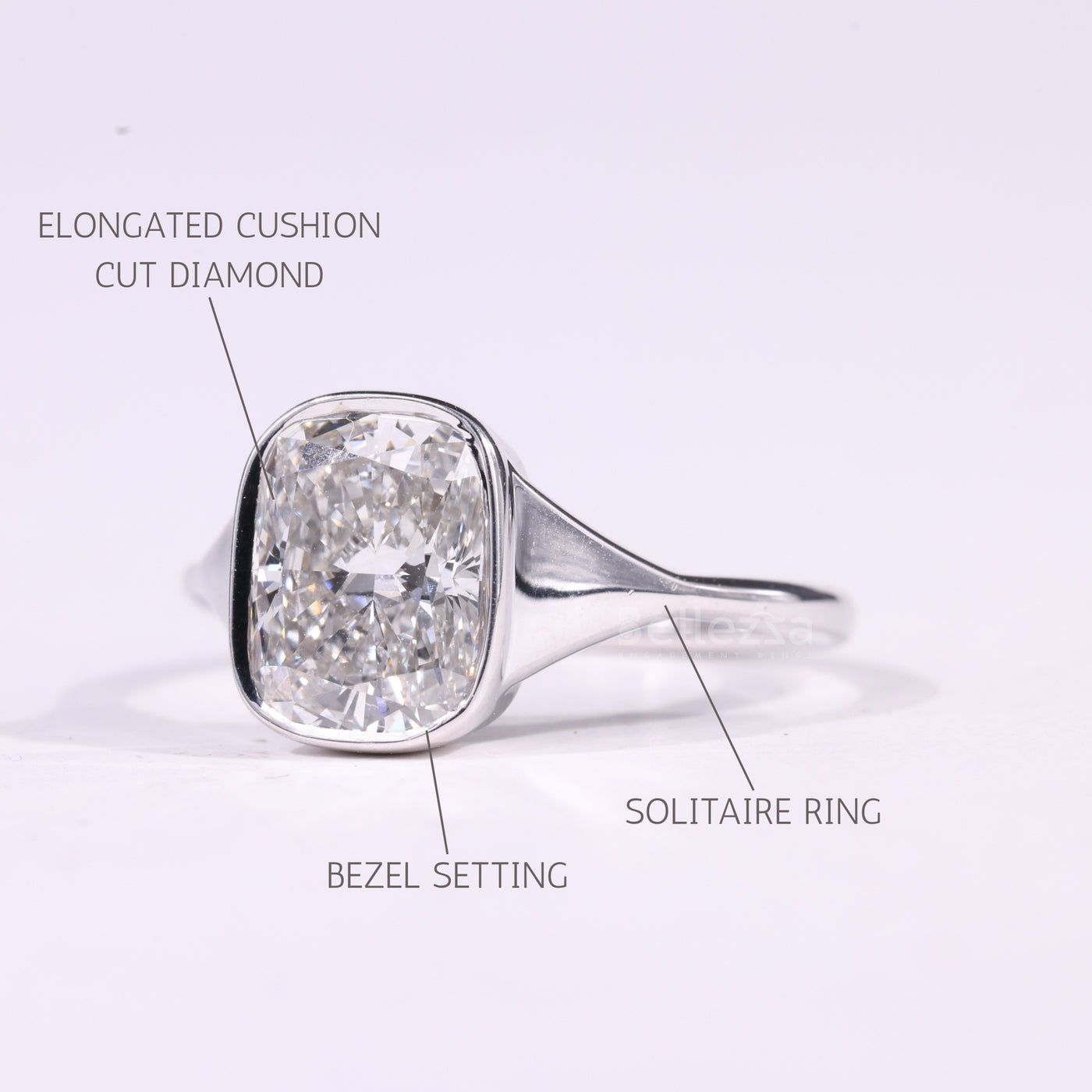 1.0CT Elongated Cushion Cut Bezel Setting Solitaire Engagement Ring