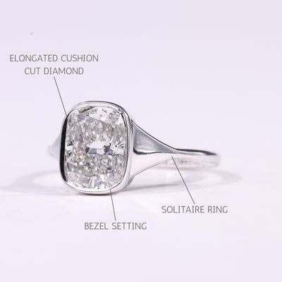 1.0CT Elongated Cushion Cut Bezel Setting Solitaire Engagement Ring
