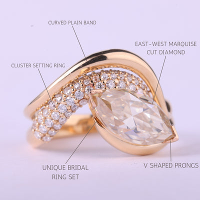 1.50CT East-West Marquise Cut Curved Moissanite Bridal Ring Set