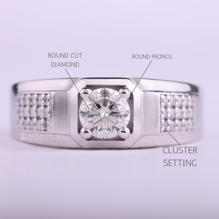 1.0CT Cut Cluster Diamond Moissanite Men's Wedding Ring