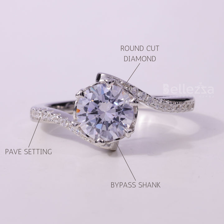 1.0CT Round Cut Bypass Shank Pave Setting Engagement Ring