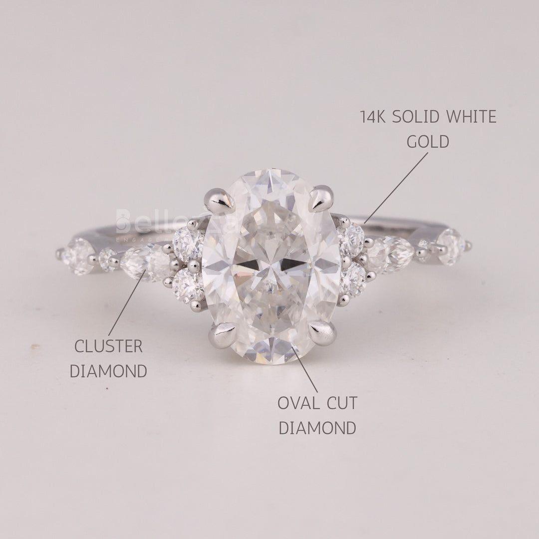 1.50CT Oval Cut Cluster Diamond Moissanite Engagement Ring