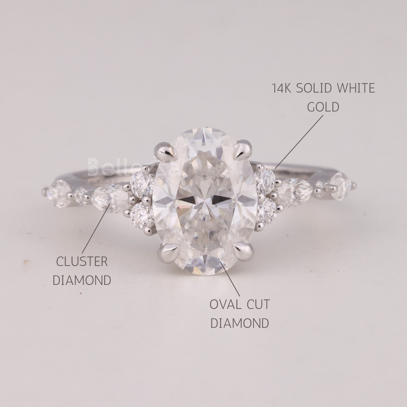 1.50CT Oval Cut Cluster Diamond Moissanite Engagement Ring