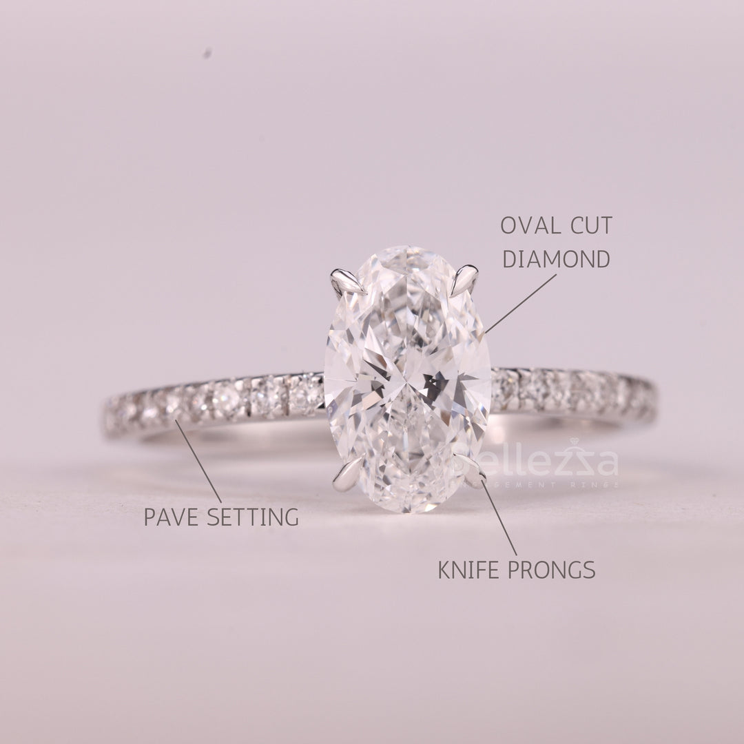 1.0CT Oval Cut Pave Setting Moissanite Engagement Ring