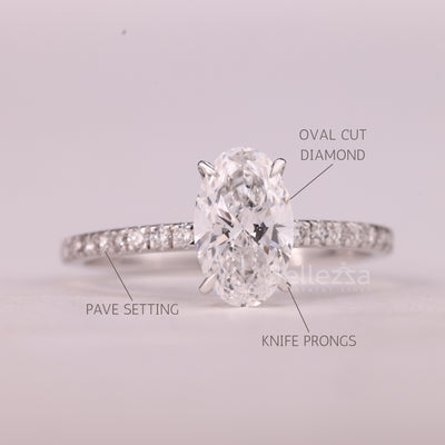 1.0CT Oval Cut Pave Setting Moissanite Engagement Ring