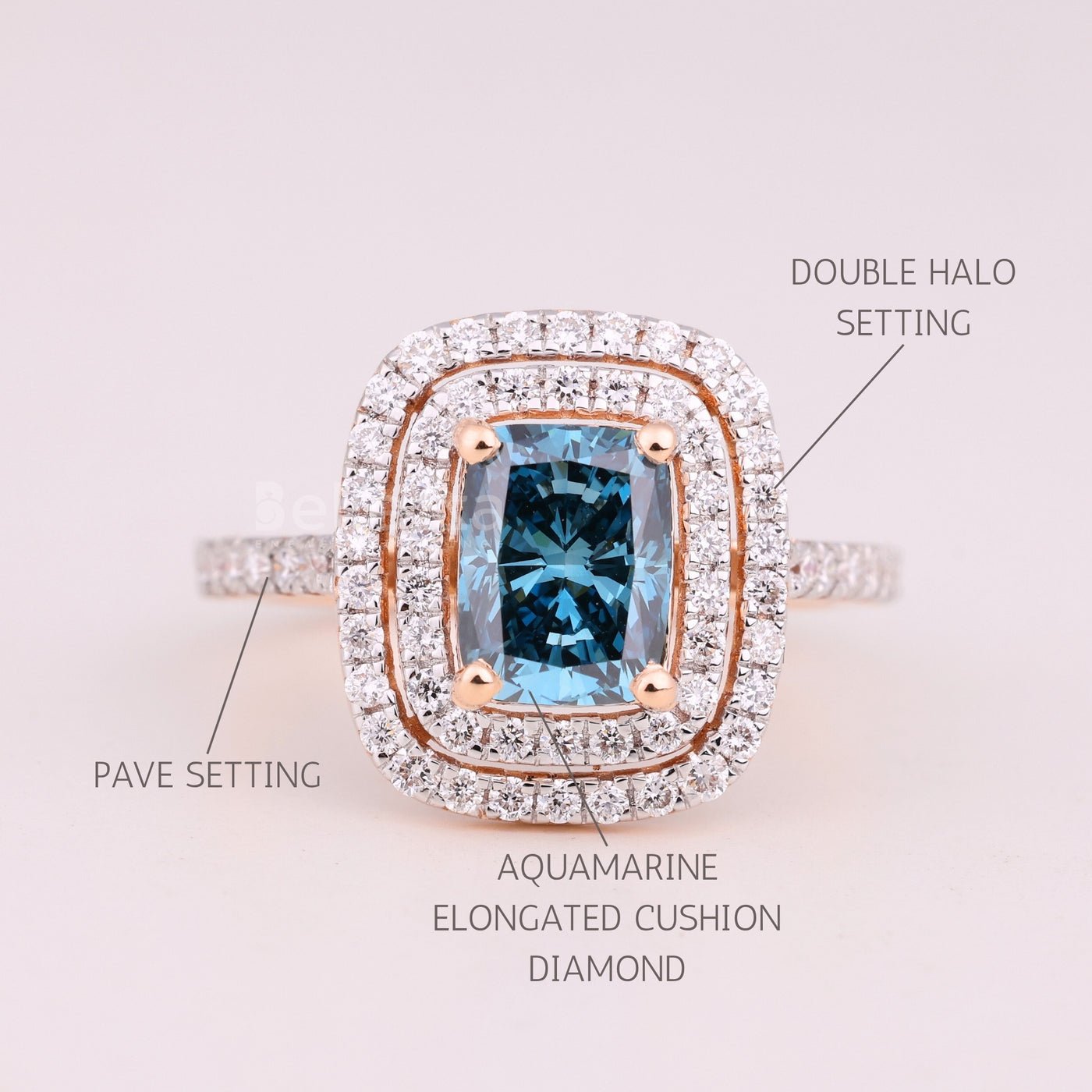 1.50CT Aquamarine Blue Elongated Cushion Cut Double Halo Engagement Ring