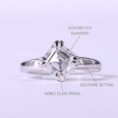 1.0CT Asscher Cut Solitaire Moissanite Engagement Ring
