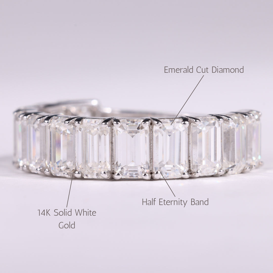Emerald Cut Half Eternity Moissanite Wedding Band