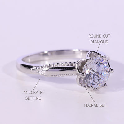 1.0CT Round Cut Diamond Unique Vintage Solitaire Engagement Ring