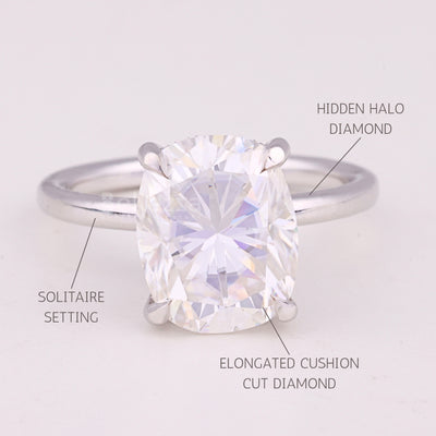 2.0CT Elongated Cushion Cut Hidden Halo Moissanite Engagement Ring