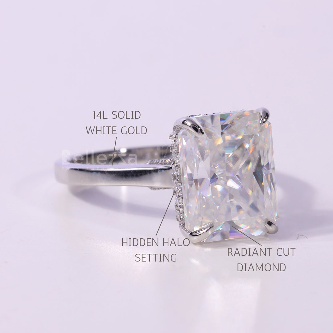 1.50CT Radiant Cut Hidden Halo Moissanite Engagement Ring