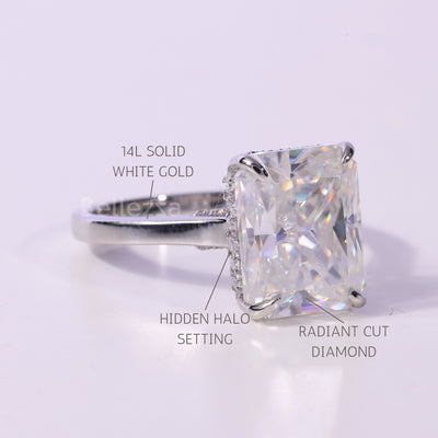 1.50CT Radiant Cut Hidden Halo Moissanite Engagement Ring