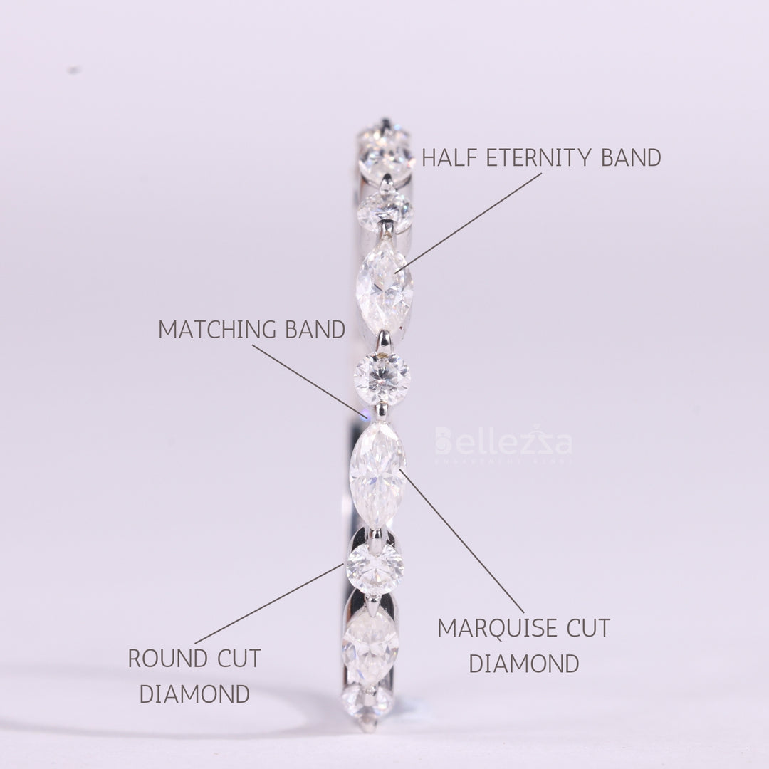 Round & Marquise Cut Half Eternity Moissanite Wedding Band