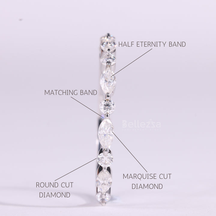 Round & Marquise Cut Half Eternity Moissanite Wedding Band