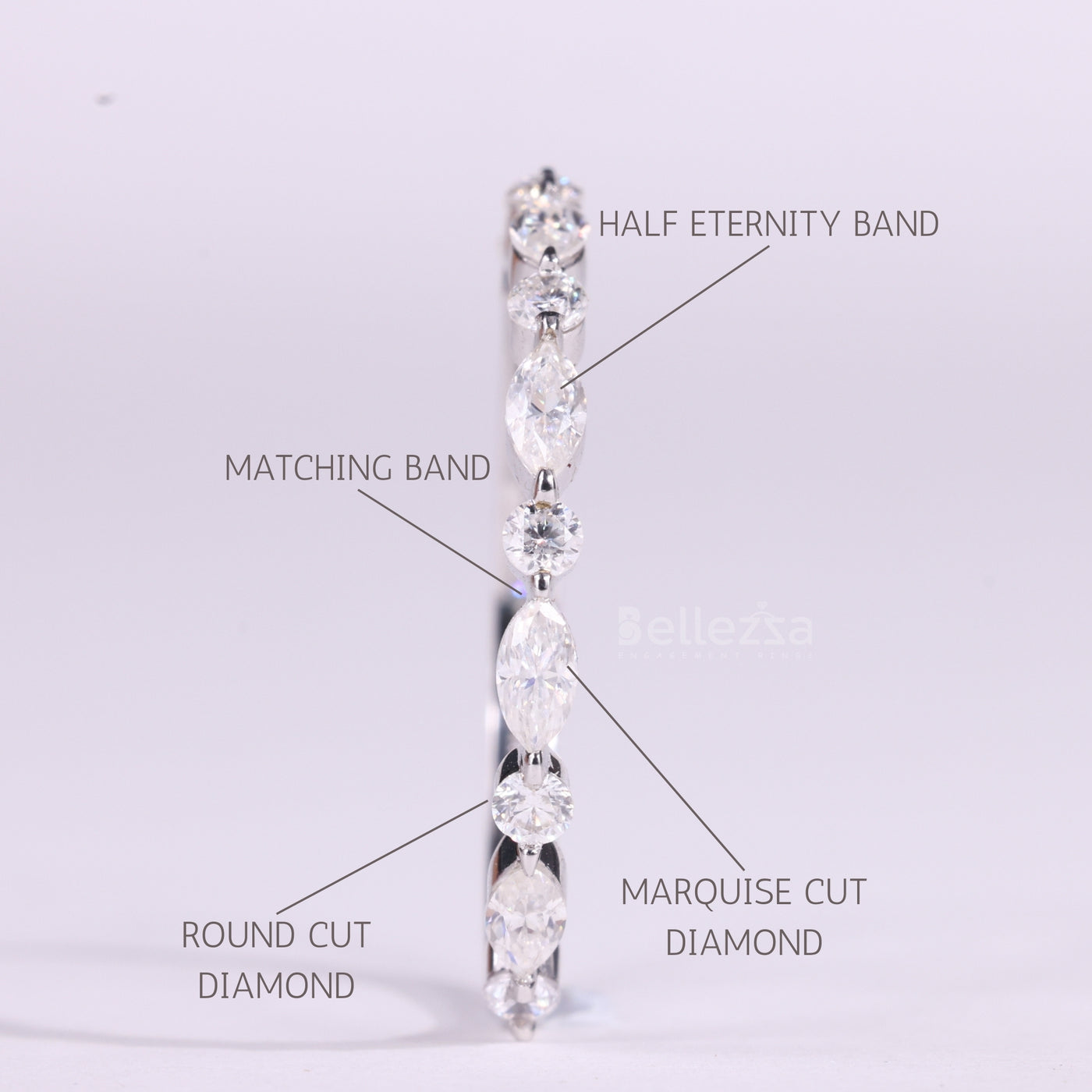 Round & Marquise Cut Half Eternity Moissanite Wedding Band