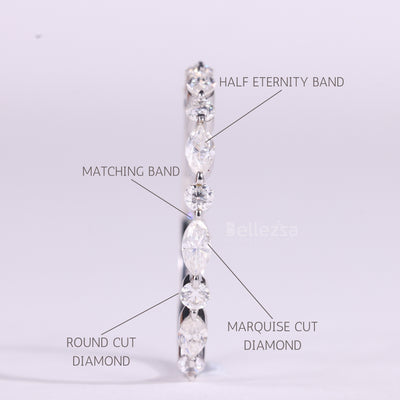 Round & Marquise Cut Half Eternity Moissanite Wedding Band