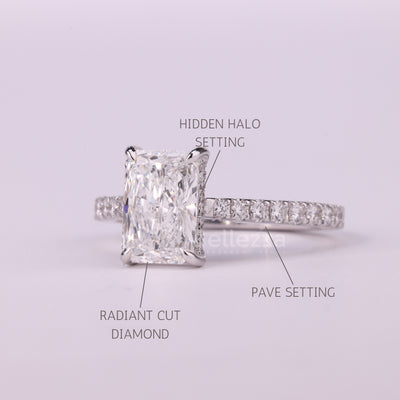 1.50CT Radiant Cut Hidden Halo Pave Setting Moissanite Engagement Ring