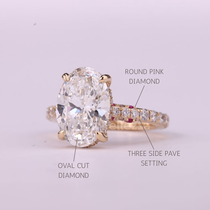 2.50CT Oval Cut Three Side Pave Setting Unique Moissanite Engagement Ring