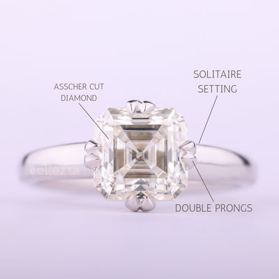 1.0CT Asscher Cut Diamond Moissanite Solitaire Engagement Ring