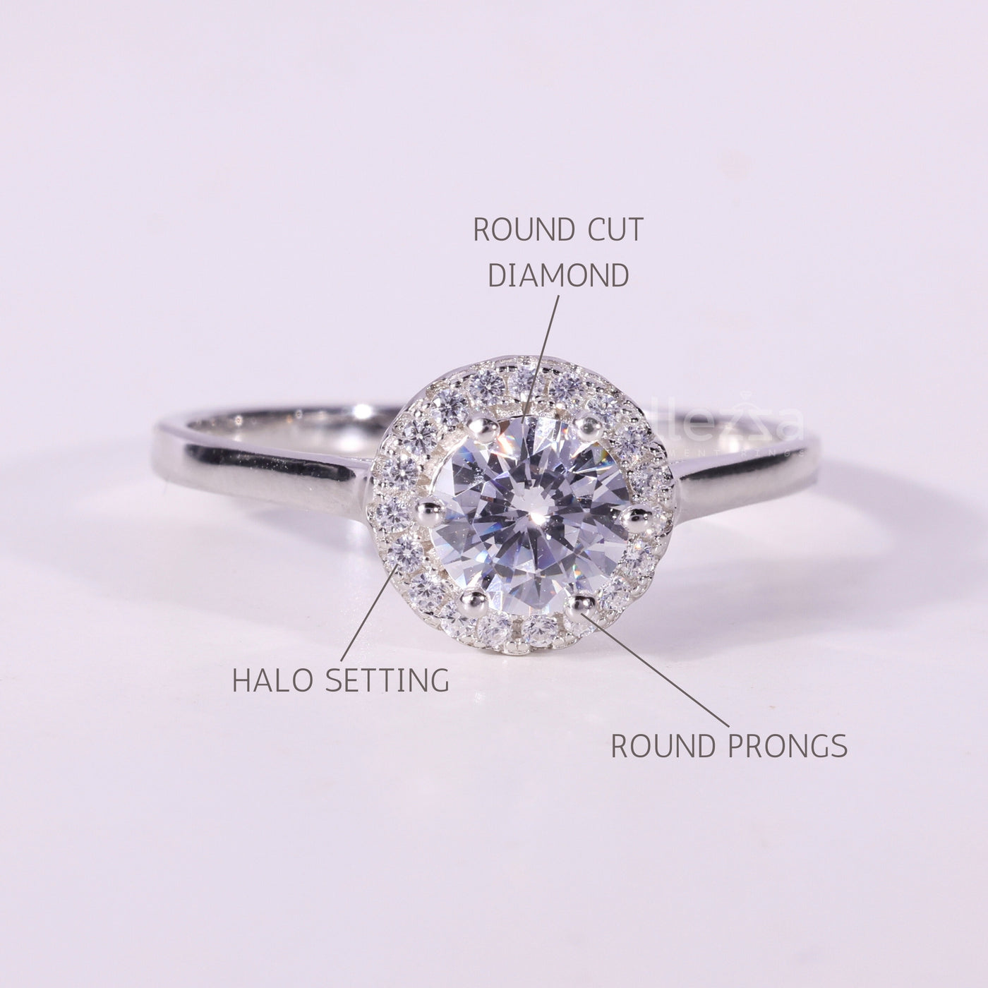 0.50CT Round Cut Diamond Halo Setting Moissanite Engagement Ring