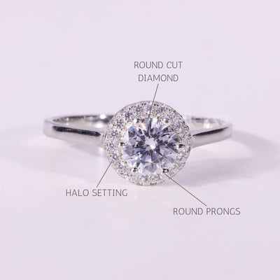 0.50CT Round Cut Diamond Halo Setting Moissanite Engagement Ring