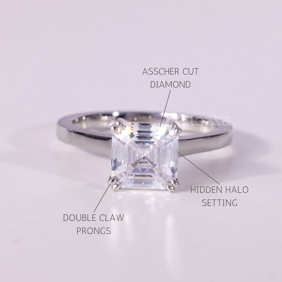 1.0CT Asscher Cut Solitaire Diamond Moissanite Engagement Ring