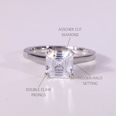 1.0CT Asscher Cut Solitaire Diamond Moissanite Engagement Ring