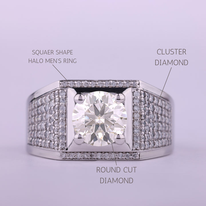1.0CT Round Cut Cluster Diamond Moissanite Men's Engagement Ring