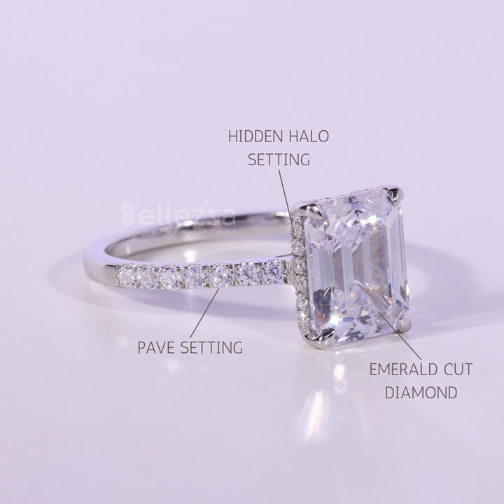 1.0CT Emerald Cut Pave Setting Moissanite Engagement Ring