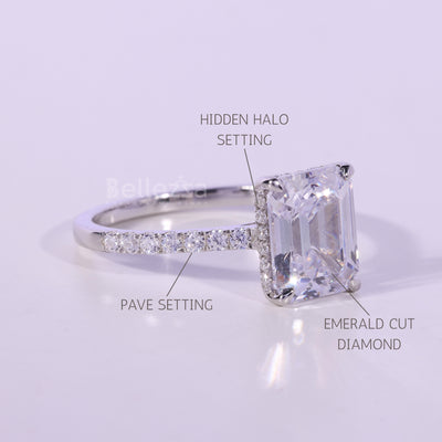1.0CT Emerald Cut Pave Setting Moissanite Engagement Ring