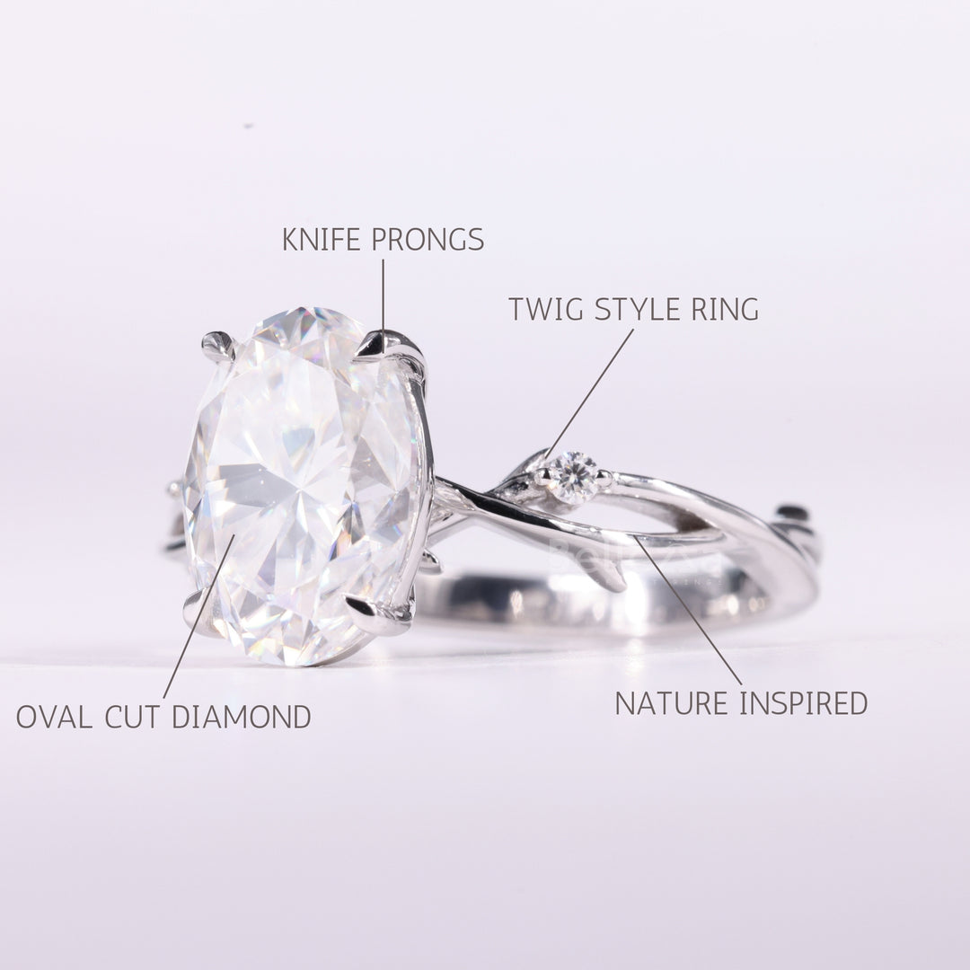 2.0CT Oval Cut Diamond Nature Inspired Moissanite Engagement Ring