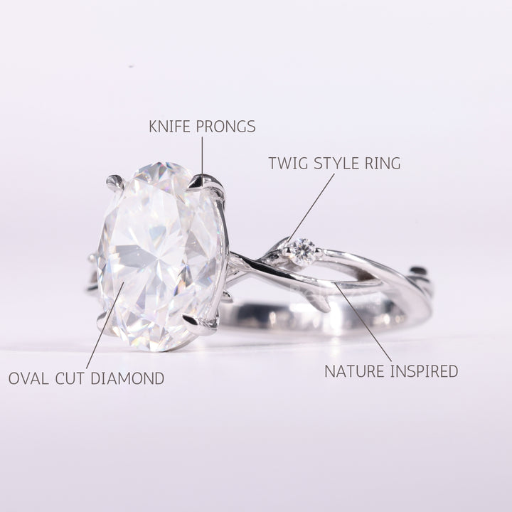 2.0CT Oval Cut Diamond Nature Inspired Moissanite Engagement Ring
