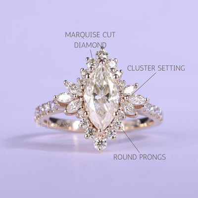 1.0CT Marquise Cut Cluster Diamond Engagement Ring