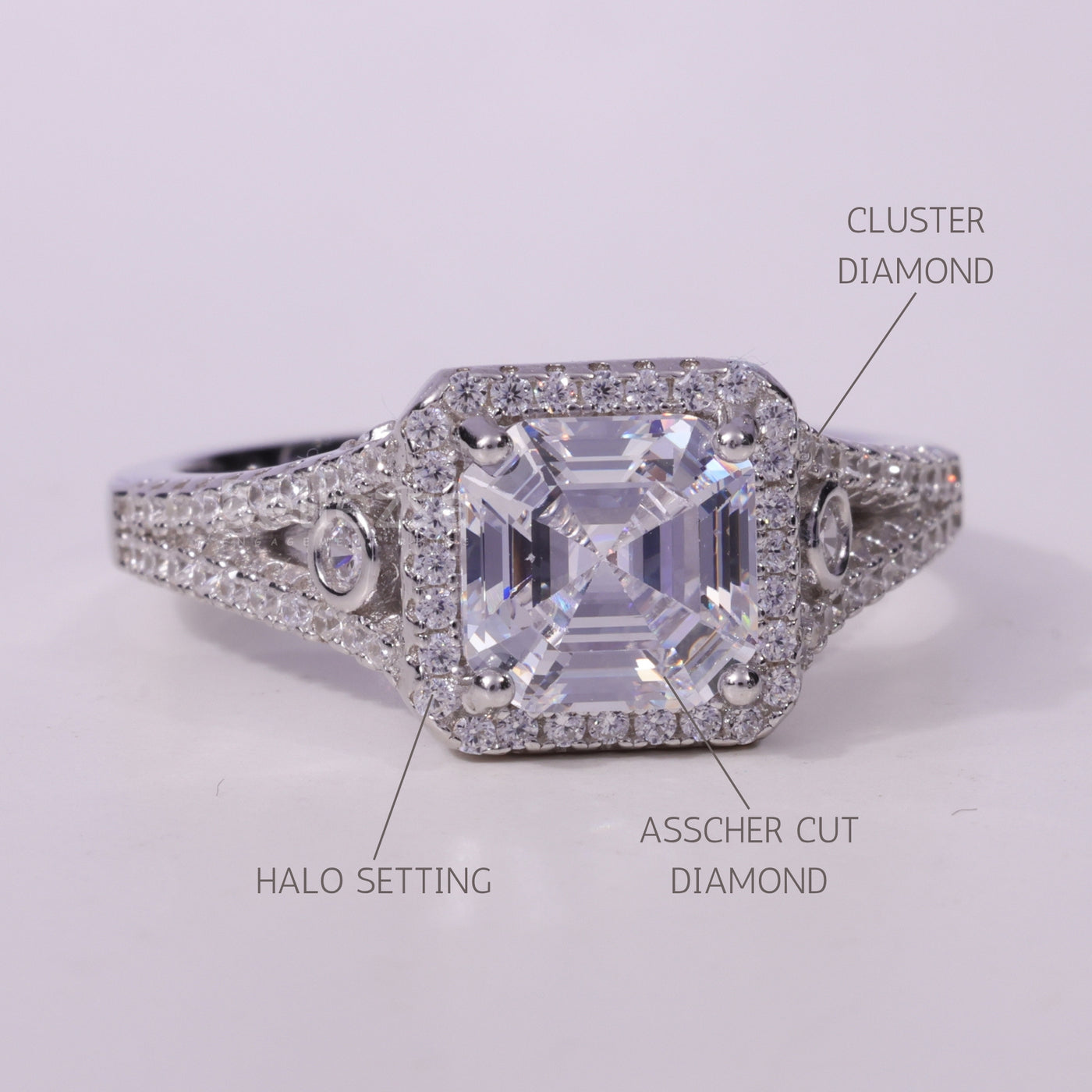 1.50CT Asscher Cut Cluster Diamond Moissanite Engagement Ring