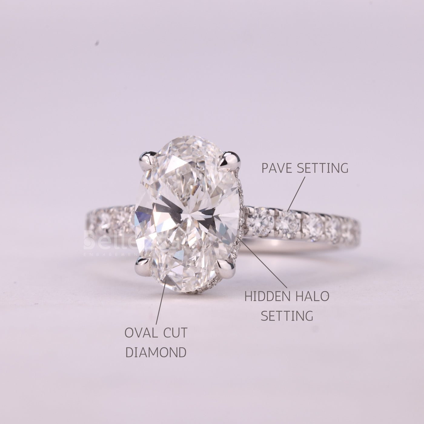 1.0CT Oval Cut Hidden Halo Pave Setting Moissanite Engagement Ring
