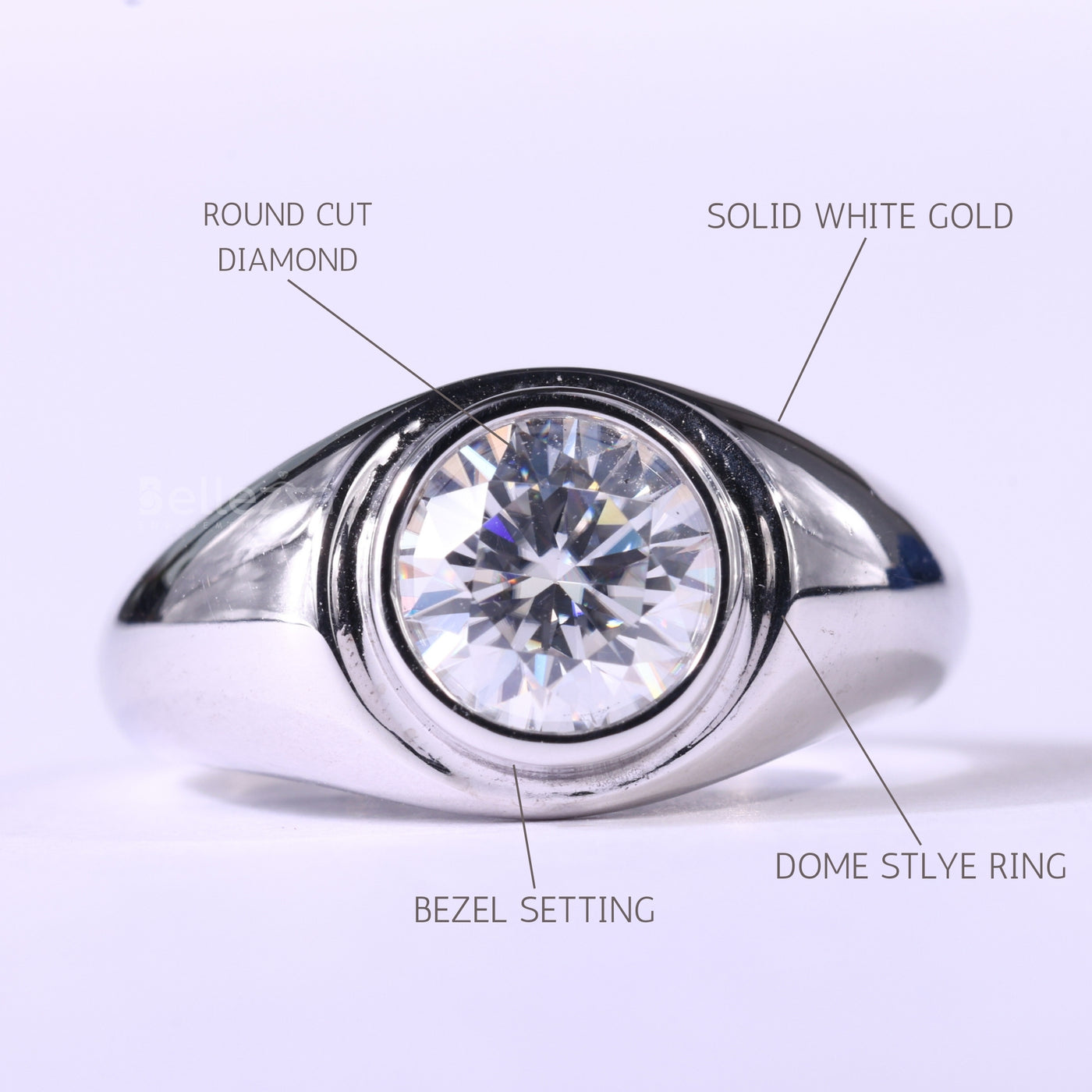 1.0CT Round Cut Bezel Setting Moissanite Dome Style Engagement Ring