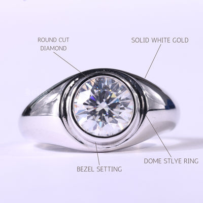 1.0CT Round Cut Bezel Setting Moissanite Dome Style Engagement Ring