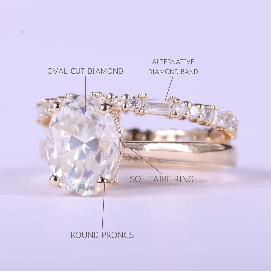 1.50CT Oval Cut Diamond Moissanite Pave Setting Bridal Ring Set