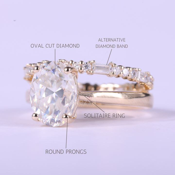 1.50CT Oval Cut Diamond Moissanite Pave Setting Bridal Ring Set