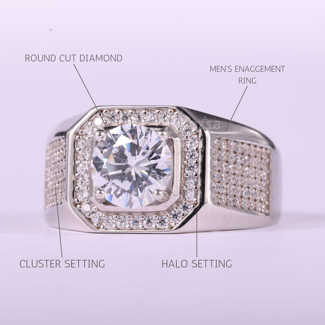 1.0CT Round Cut Halo Cluster Diamond Moissanite Men's Engagement Ring