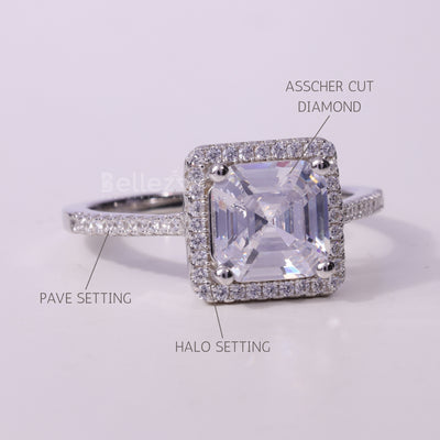 1.0CT Asscher Cut Pave Setting Moissanite Engagement Ring