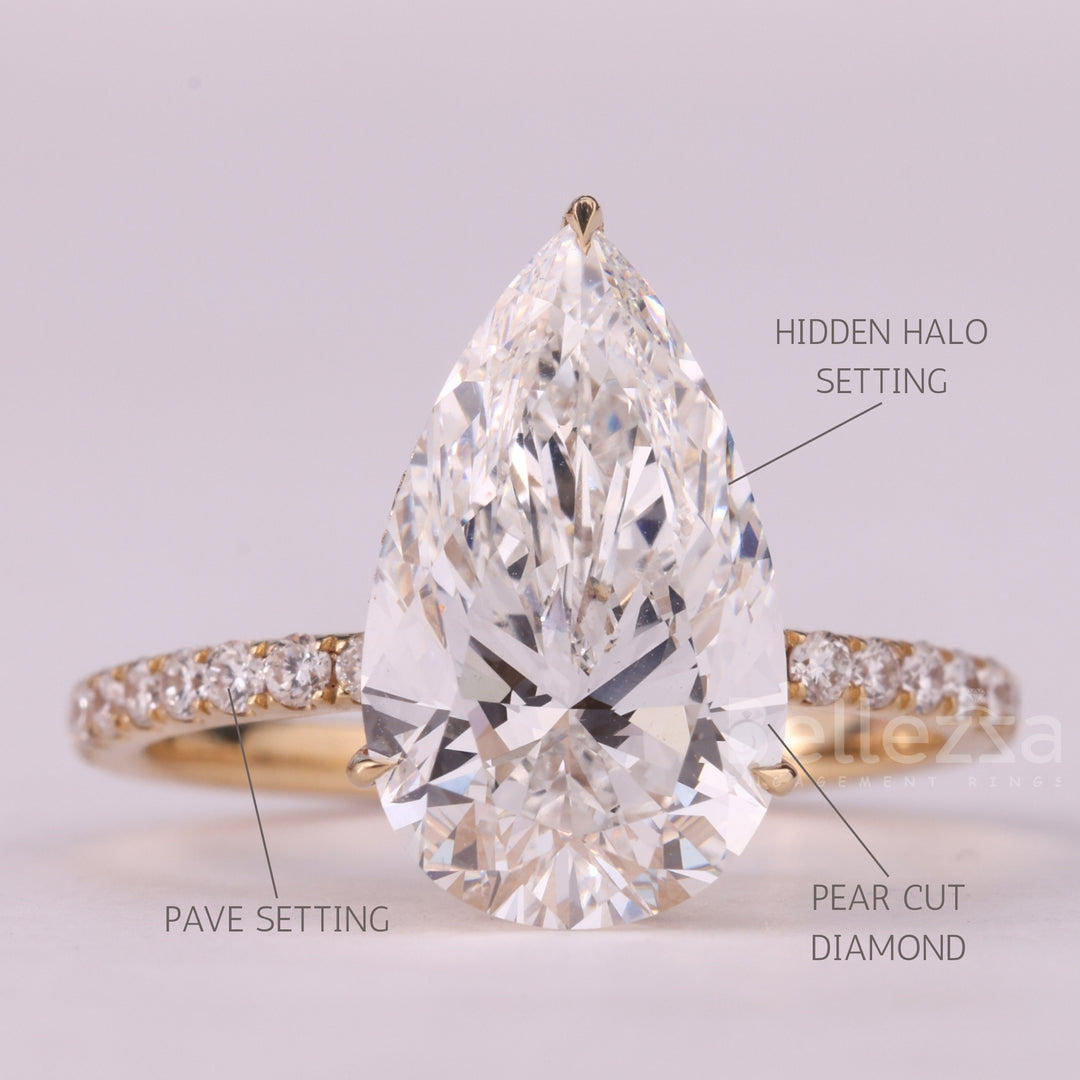 5.50CT Pear Cut Diamond Moissanite Hidden Halo Engagement Ring