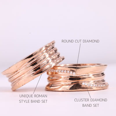 Round Cut Unique Cluster Dimaond Wide Band Wedding Ring Set