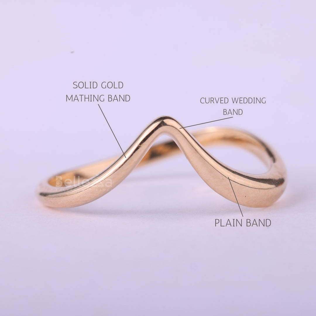 18K Solid Gold Curved Pl;ain Wedding Band